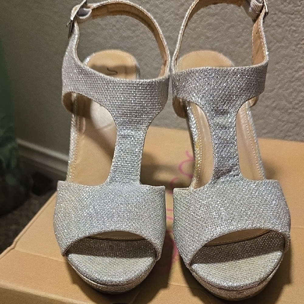 Sugar Silver Heels with T-Strap Design